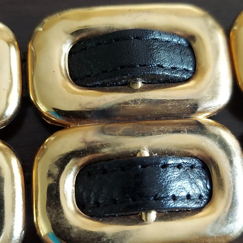 Vintage Late 1980s/Early 1990s Gold Chain & Woven Black Leather Double Link Belt - Picture 9 of 16